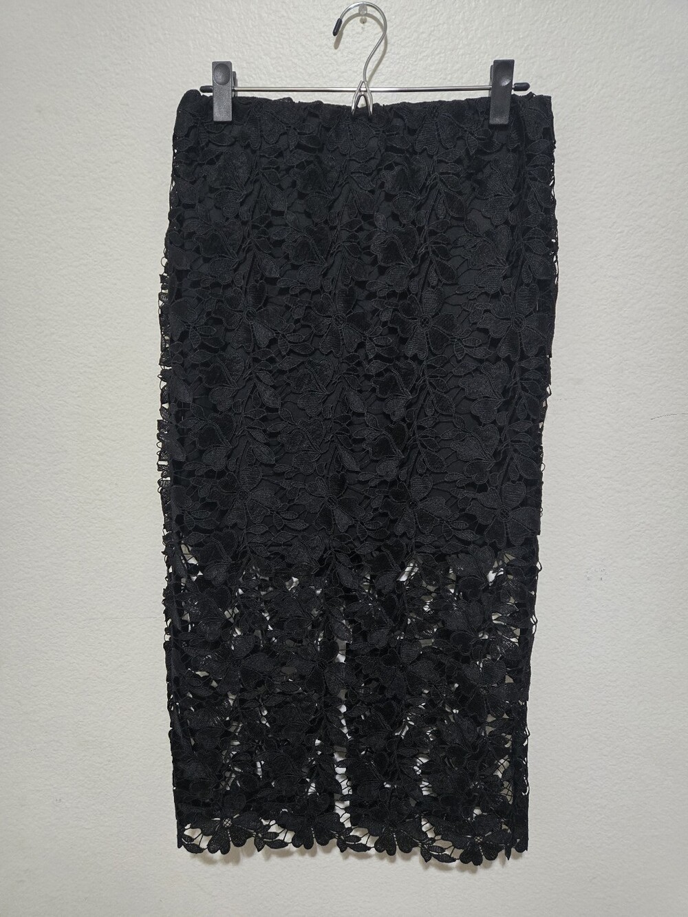 ​A New Day Black Floral Crochet Lace Overlay Midi Skirt Lined Size Small